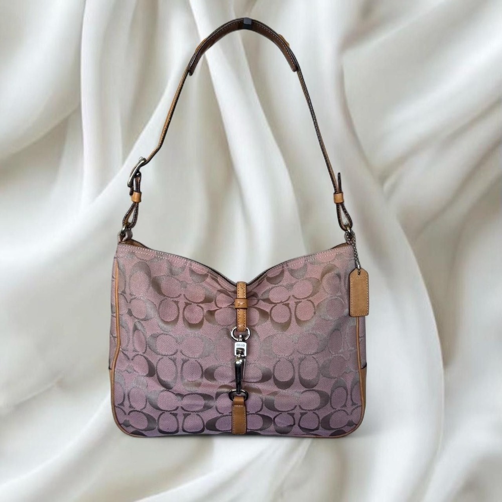 Y2K vintage Coach hamptons hobo pink signature and leather trim shoulder bag